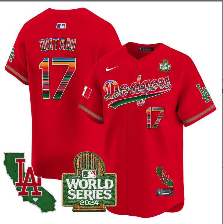 Men MLB Mexico Los Angeles Dodgers #17 Ohtani red 2024 World Series Champions Patch Jersey 20241105